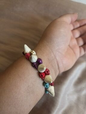 Multicolor Mini Head Skull Bead Plastic Bracelet "Day Of The Dead"